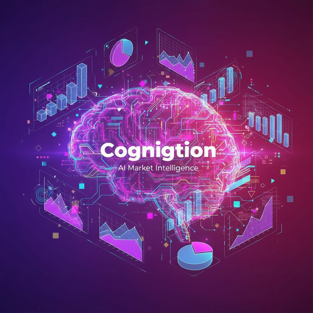 Neon brain composed of data visualizations representing Cognition AI Market Intelligence